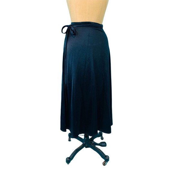 Vintage 70s Wrap Skirt Womens XXS Black Shiny Spandex Spalding - Picture 2 of 10